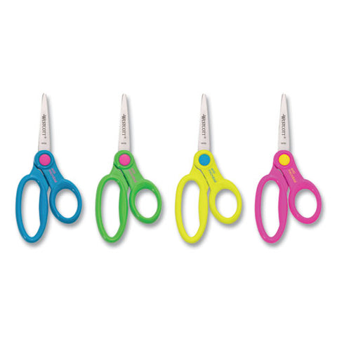 Scissor Caddy With Kids' Scissors, 5" Long, 2" Cut Length, Assorted Straight Handles, 24-set