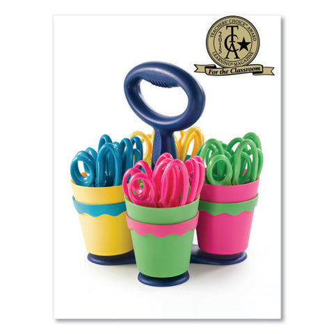 Scissor Caddy With Kids' Scissors, 5" Long, 2" Cut Length, Assorted Straight Handles, 24-set