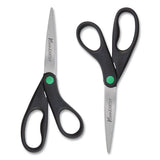Kleenearth Scissors, 8" Long, 3.25" Cut Length, Black Straight Handles, 2-pack