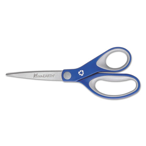 Kleenearth Soft Handle Scissors, 8" Long, 3.25" Cut Length, Blue-gray Straight Handle