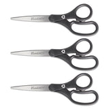 Kleenearth Basic Plastic Handle Scissors, 8" Long, 3.25" Cut Length, Black Straight Handles, 3-pack
