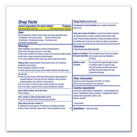 Non Aspirin Acetaminophen Medication, Two-pack, 50 Packs-box