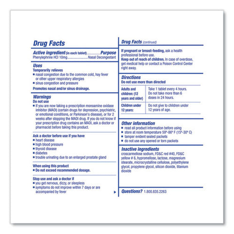Sinus Decongestant Congestion Medication, 10mg, One Tablet-pack, 50 Packs-box