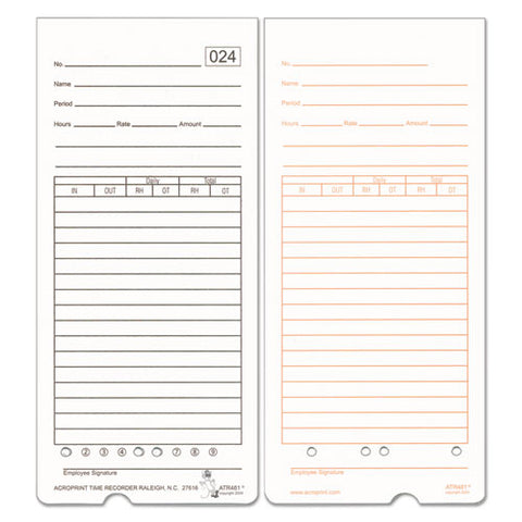 Time Card For Atr480 Totalizing Electronic Time Clock, 7 1-2 X 3.35, 50 Per Pack