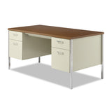 Double Pedestal Steel Desk, 60" X 30" X 29.5", Cherry-putty