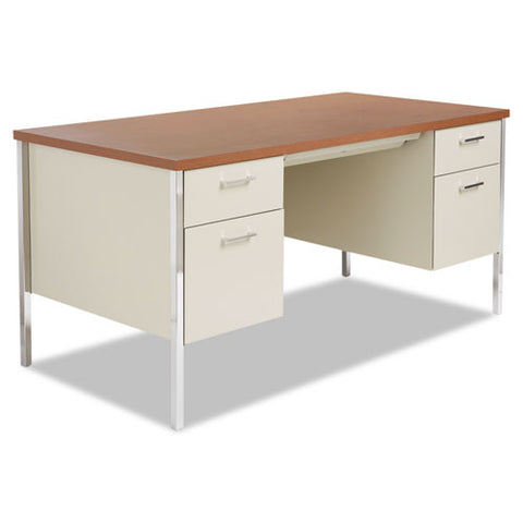 Double Pedestal Steel Desk, 60" X 30" X 29.5", Cherry-putty