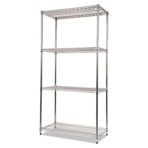 Nsf Certified Industrial 4-shelf Wire Shelving Kit, 36w X 18d X 72h, Silver