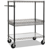 Three-tier Wire Cart With Basket, 34w X 18d X 40h, Black Anthracite