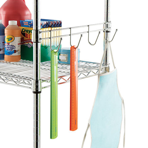 Hook Bars For Wire Shelving, Five Hooks, 24" Deep, Silver, 2 Bars-pack