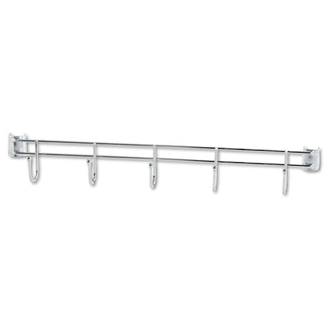 Hook Bars For Wire Shelving, Five Hooks, 24" Deep, Silver, 2 Bars-pack