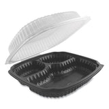Culinary Lites Microwavable 3-compartment Container, 20 Oz-5 Oz- 5 Oz, 9 X 9 X 3.13, Clear-black, 100-carton