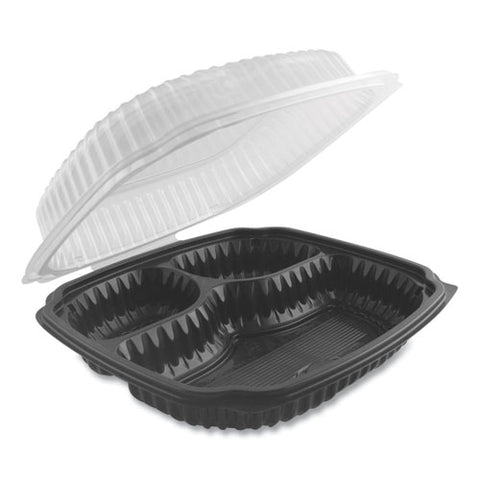 Culinary Lites Microwavable 3-compartment Container, 20 Oz-5 Oz- 5 Oz, 9 X 9 X 3.13, Clear-black, 100-carton