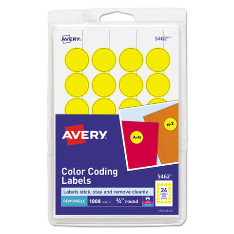 Printable Self-adhesive Removable Color-coding Labels, 0.75" Dia., Yellow, 24-sheet, 42 Sheets-pack, (5462)
