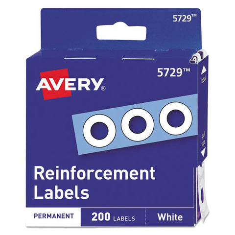 Dispenser Pack Hole Reinforcements, 1-4" Dia, White, 200-pack, (5729)