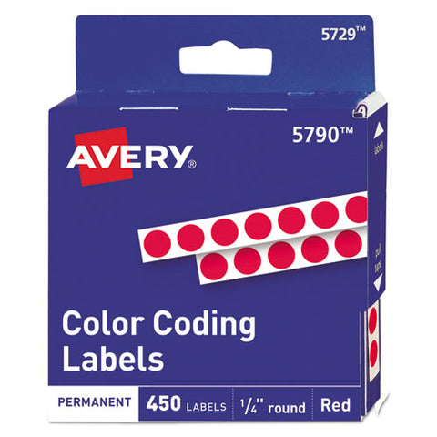 Handwrite-only Permanent Self-adhesive Round Color-coding Labels In Dispensers, 0.25" Dia., Red, 450-roll, (5790)