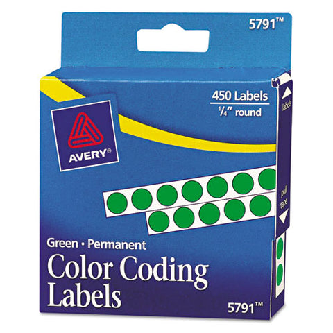 Handwrite-only Permanent Self-adhesive Round Color-coding Labels In Dispensers, 0.25" Dia., Green, 450-roll, (5791)