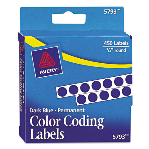 Handwrite-only Permanent Self-adhesive Round Color-coding Labels In Dispensers, 0.25" Dia., Dark Blue, 450-roll, (5793)