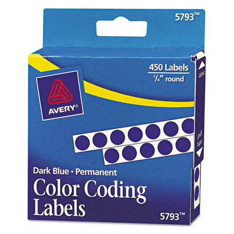 Handwrite-only Permanent Self-adhesive Round Color-coding Labels In Dispensers, 0.25" Dia., Dark Blue, 450-roll, (5793)