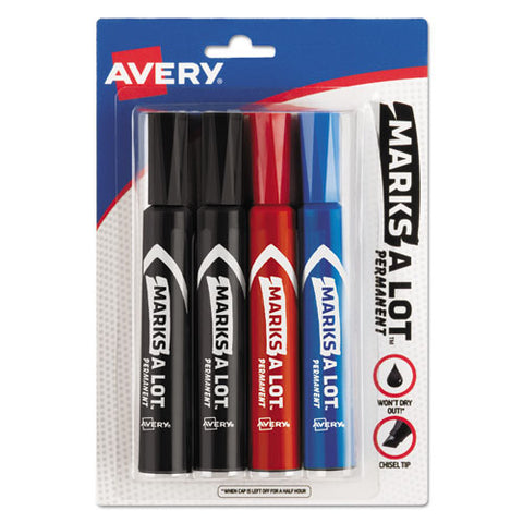 Marks A Lot Regular Desk-style Permanent Marker, Broad Chisel Tip, Assorted Colors, 4-set, (7905)