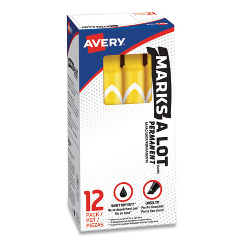 Marks A Lot Large Desk-style Permanent Marker, Broad Chisel Tip, Yellow, Dozen, (8882)