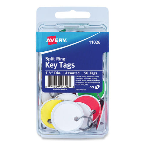 Key Tags With Split Ring, 1 1-4 Dia, Assorted Colors, 50-pack