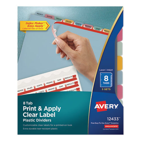 Print And Apply Index Maker Clear Label Plastic Dividers With Printable Label Strip, 8-tab, 11 X 8.5, Translucent, 5 Sets