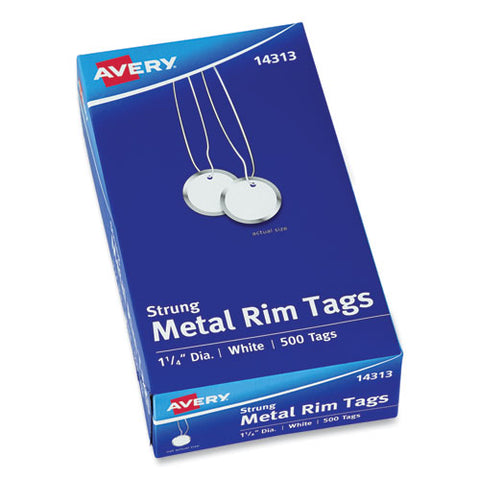 Heavyweight Stock Metal Rim Tags, 1 1-4 Dia, White, 500-box