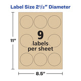 Round Brown Kraft Print-to-the-edge Labels, 2.5" Dia, 225-pk