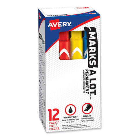 Marks A Lot Large Desk-style Permanent Marker, Broad Chisel Tip, Assorted Colors, 12-set