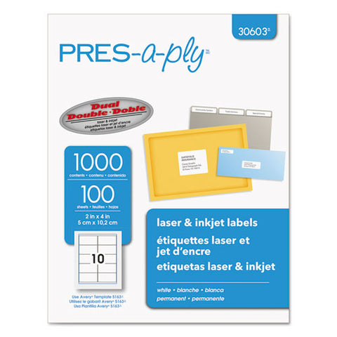 Labels, Laser Printers, 2 X 4, White, 10-sheet, 100 Sheets-box