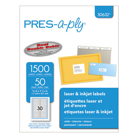 Labels, 0.66 X 3.44, White, 30-sheet, 50 Sheets-box