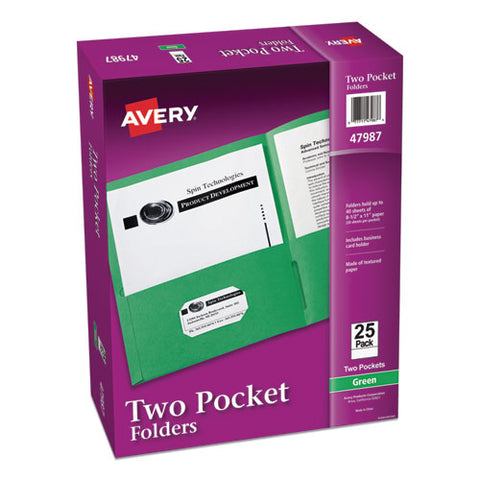 Two-pocket Folder, 40-sheet Capacity, Green, 25-box