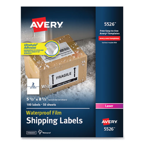 Waterproof Shipping Labels With Trueblock Technology, Laser Printers, 5.5 X 8.5, White, 2-sheet, 50 Sheets-pack