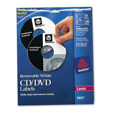 Laser Cd Labels, Matte White, 50-pack