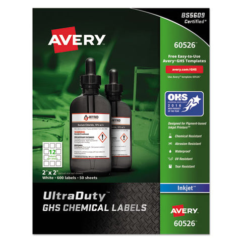 Ultraduty Ghs Chemical Waterproof And Uv Resistant Labels, 2 X 2, White, 12-sheet, 50 Sheets-pack