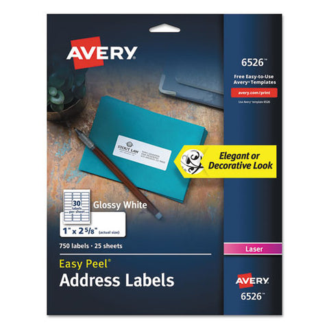 Glossy White Easy Peel Mailing Labels W- Sure Feed Technology, Laser Printers, 1 X 2.63, White, 30-sheet, 25 Sheets-pack