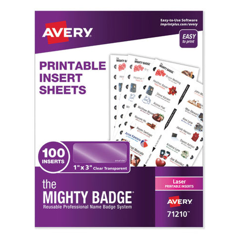The Mighty Badge Name Badge Inserts, 1 X 3, Clear, Laser, 20-sheet, 5 Sheets-pack