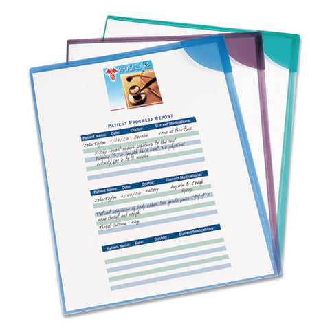Corner Lock Document Sleeves, Letter Size, Assorted Colors, 6-pack