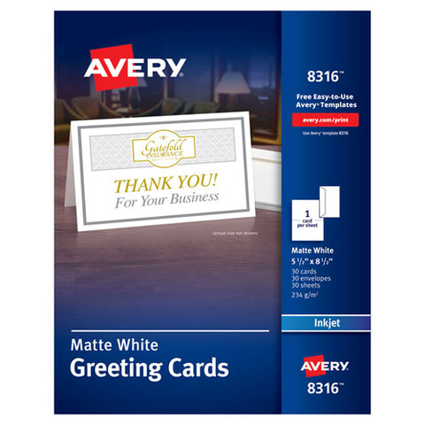 Half-fold Greeting Cards, Inkjet, 5 1-2 X 8.5, Matte White, 30-box W-envelopes