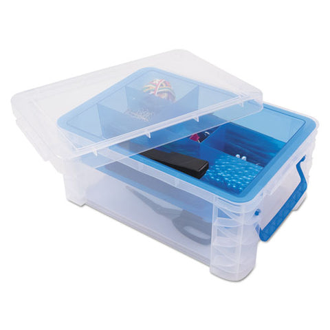Super Stacker Divided Storage Box, 6 Sections, 10.38" X 14.25" X 6.5", Clear-blue