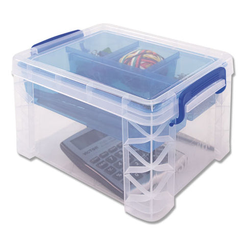 Super Stacker Divided Storage Box, 5 Sections, 7.5" X 10.13" X 6.5", Clear-blue