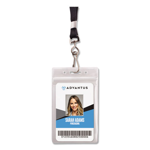 Resealable Id Badge Holder, Lanyard, Vertical, 3.68 X 5, Clear, 20-pack