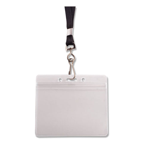 Resealable Id Badge Holder, Lanyard, Horizontal, 4.13 X 3.75, Clear, 20-pack