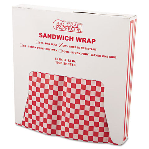 Grease-resistant Paper Wraps And Liners, 12 X 12, Red Check, 1000-box, 5 Boxes-carton