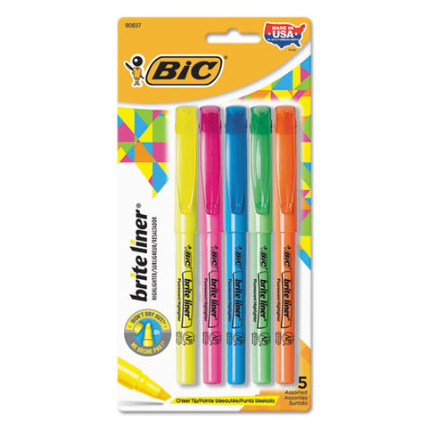 Brite Liner Highlighter, Chisel Tip, Assorted Colors, 5-set
