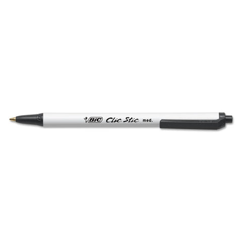 Clic Stic Retractable Ballpoint Pen, Medium 1 Mm, Black Ink, White Barrel, Dozen