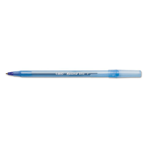 Round Stic Xtra Precision Stick Ballpoint Pen, 0.8 Mm, Blue Ink, Tran Blue Barrel, Dozen