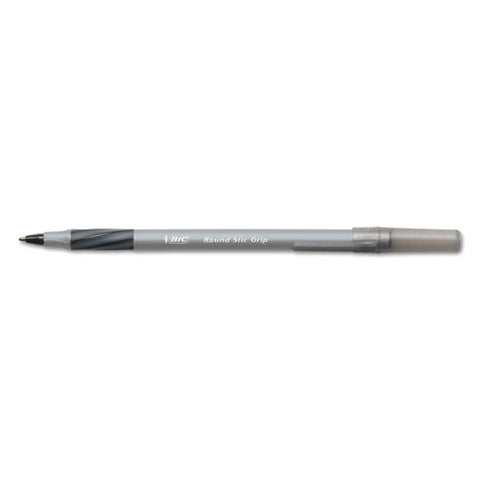 Round Stic Grip Xtra Comfort Stick Ballpoint Pen, 1.2mm, Black Ink, Gray Barrel, Dozen