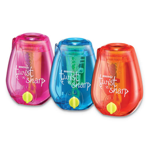 Twist-n-sharp Pencil Sharpener, One-hole, 3.5" X 1.25" X 5.5", Randomly Assorted Colors, 6-pack