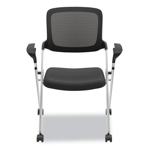 Vl314 Mesh Back Nesting Chair, Black Seat-black Back, Silver Base